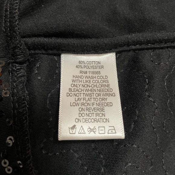 NWOT Quacker Factory XL Black 3/4 Sleeve Sequin Scroll Knit Jacket with Hood - Picture 10 of 15